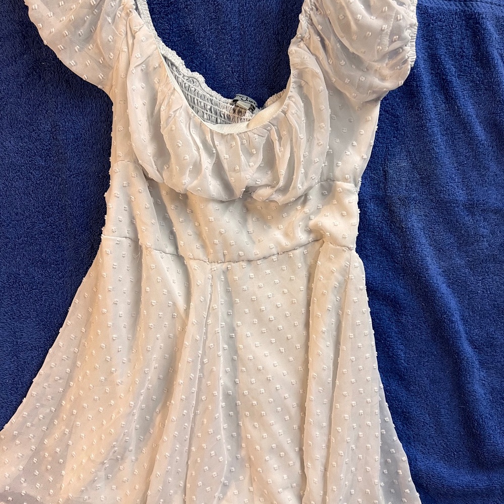 Women Mini Dress Cap Sleeve Square Neck Swiss Dots Short Dress Ruffle Sundress